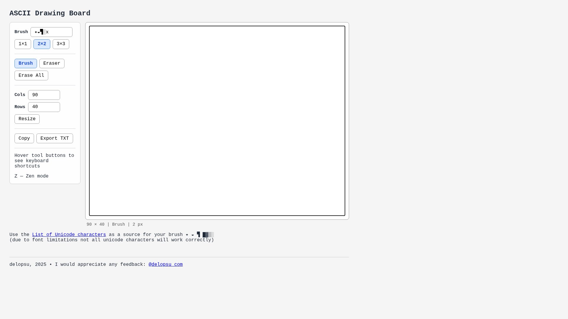 Screenshot of the ASCII Drawing Board
