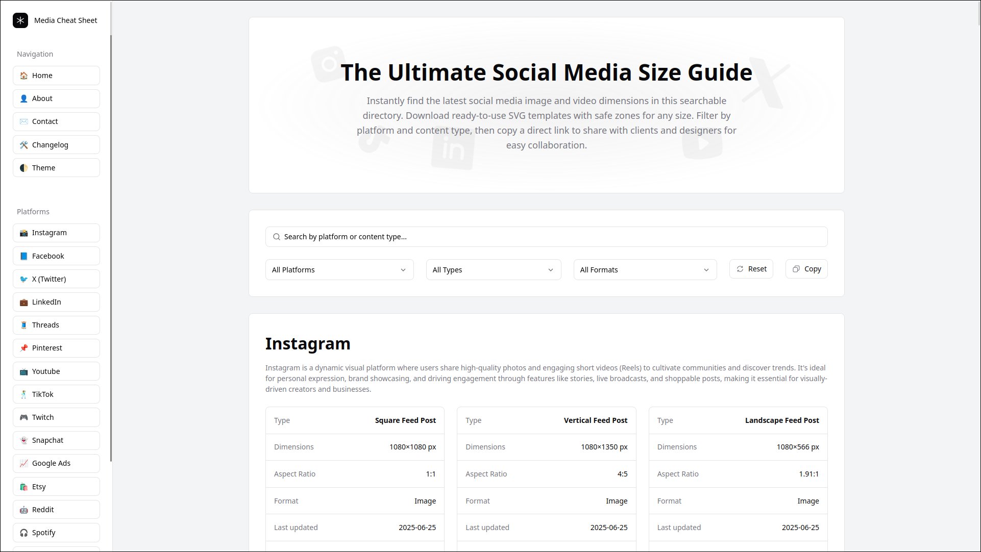 Media Cheat Sheet Screenshot